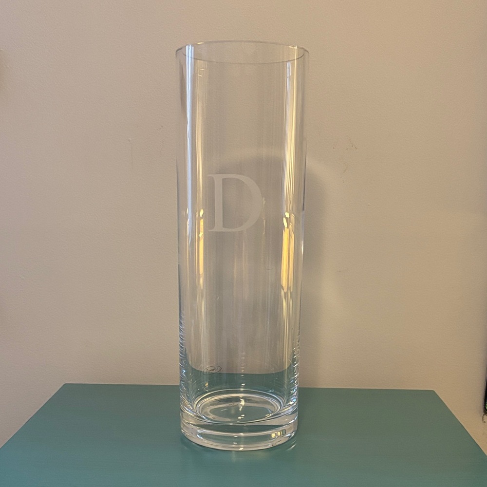 Large Clear Glass Letter “D” Vase